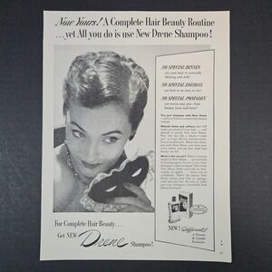 1949 Drene Shampoo Proctor & Gamble Vintage Print Ad Mardi Gras‎ Mask Beauty